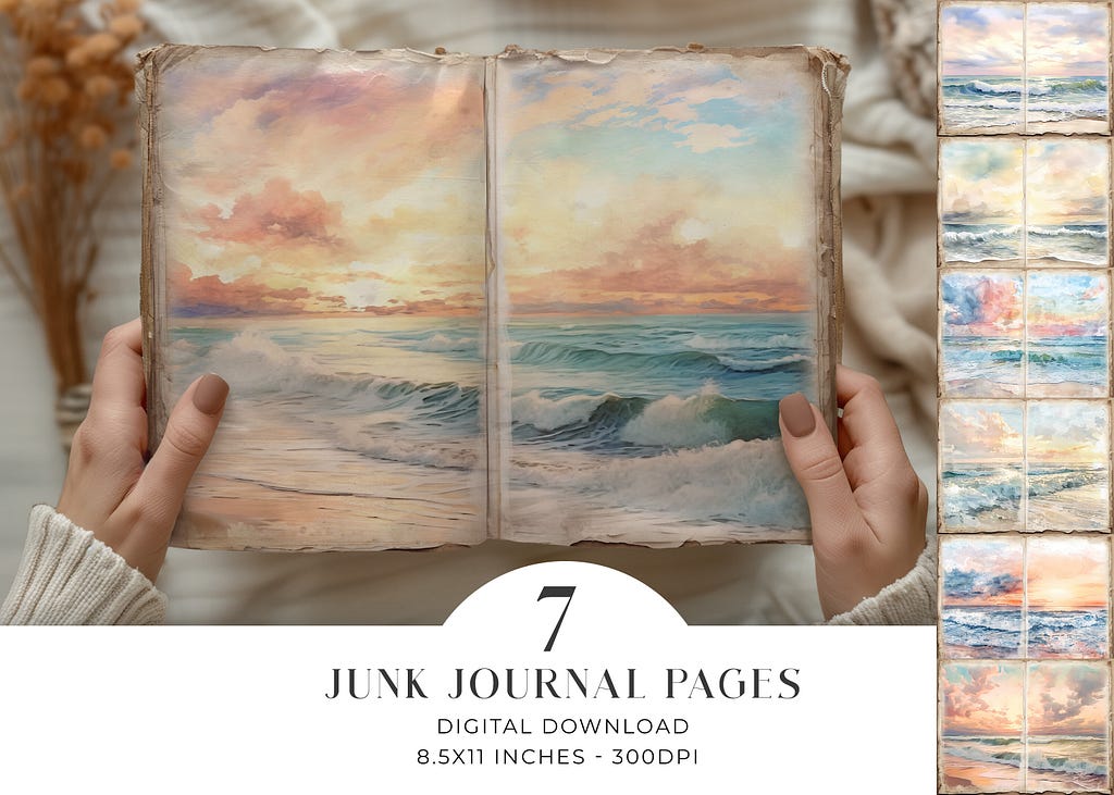 Sea Sunset Junk Journal Pages Graphic Backgrounds