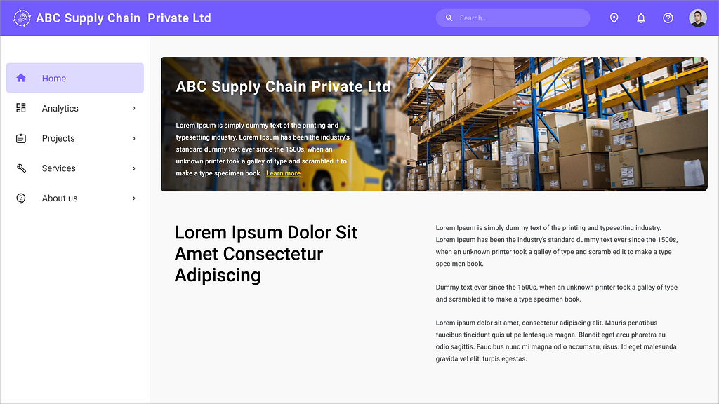 Sample Supply Chain Warehouse Management Website