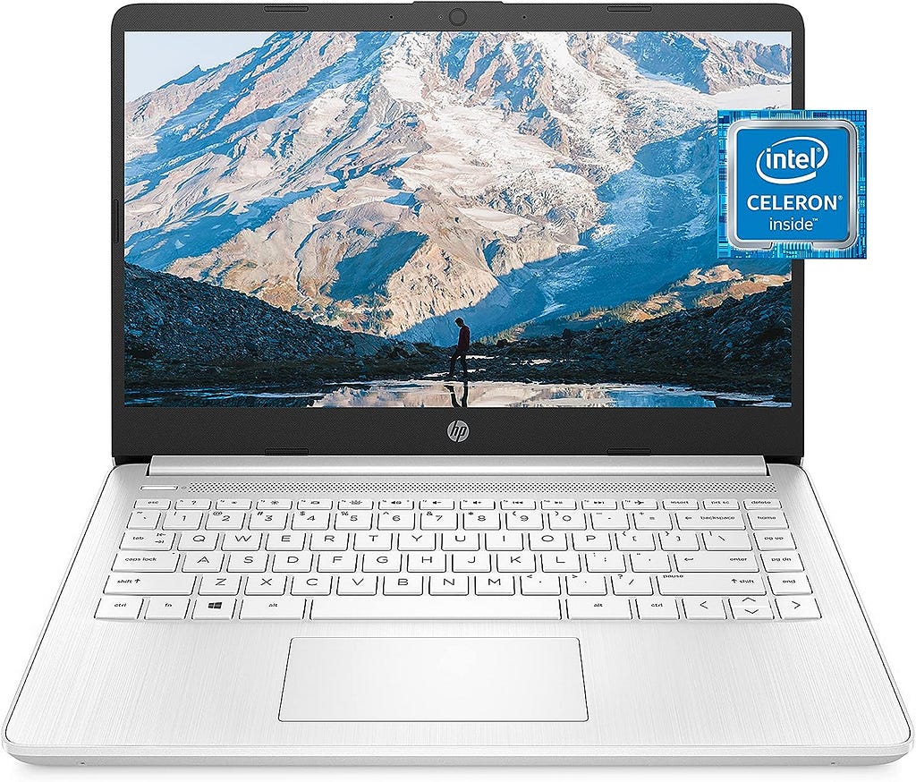 HP 14 Laptop, Intel Celeron N4020, 4 GB RAM, 64 GB Storage, 14-inch Micro-edge HD Display, Windows 11 Home, Thin  Portable, 4K Graphics, One Year of Microsoft 365 (14-dq0040nr, Snowflake White)