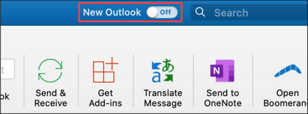 New Outlook toggle button