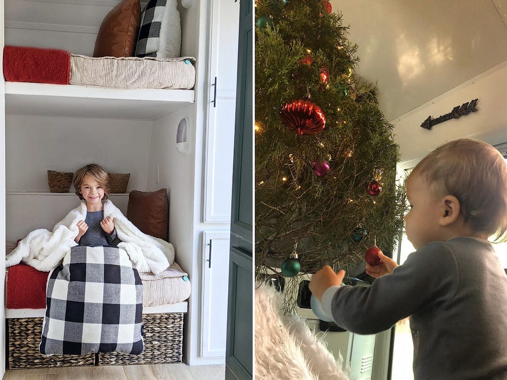 Winter-themed sheets and thrifted ornaments are two ways the families incorporate Christmas cheer in their homes.