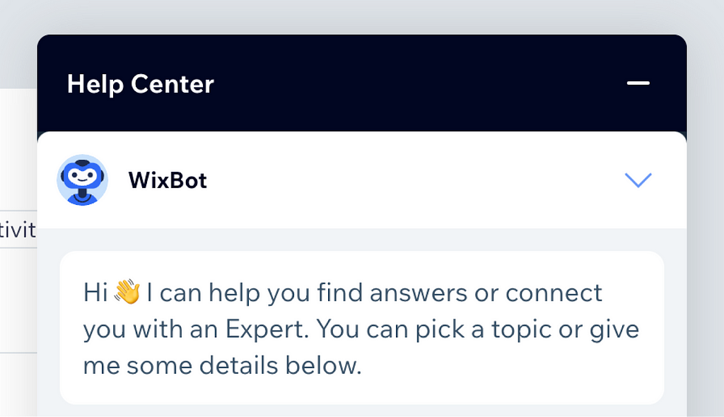 creenshot of an open chat with “WixBot”.