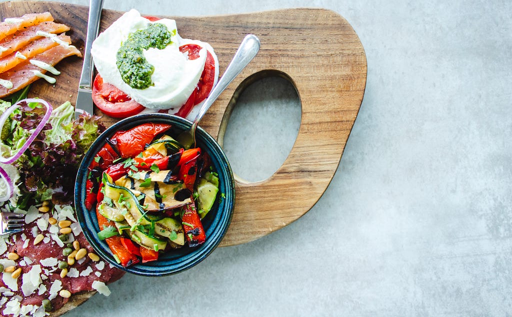 Vegan food on a wooden board