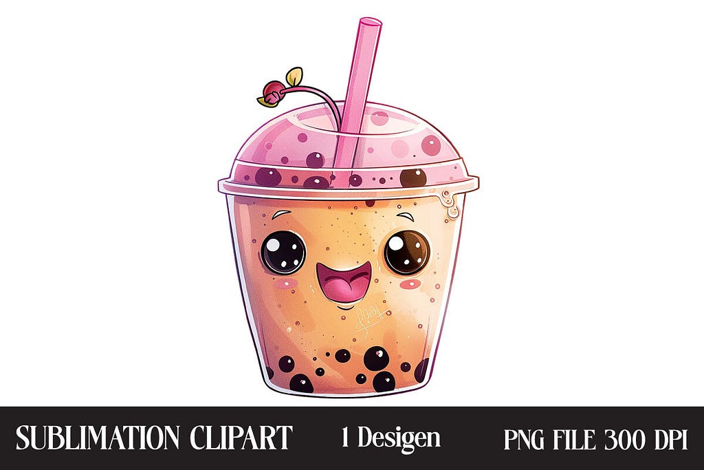 Watercolor Bubble Tea Clipart Gráfico Ilustrações para Impressão Por Creative Design House