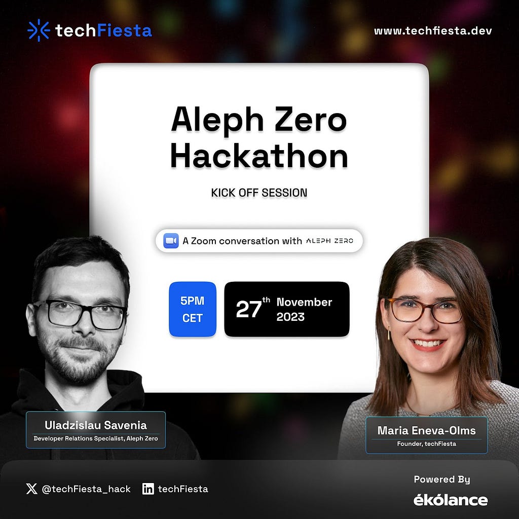 A visual showing the kick off session of the Aleph Zero hackathon