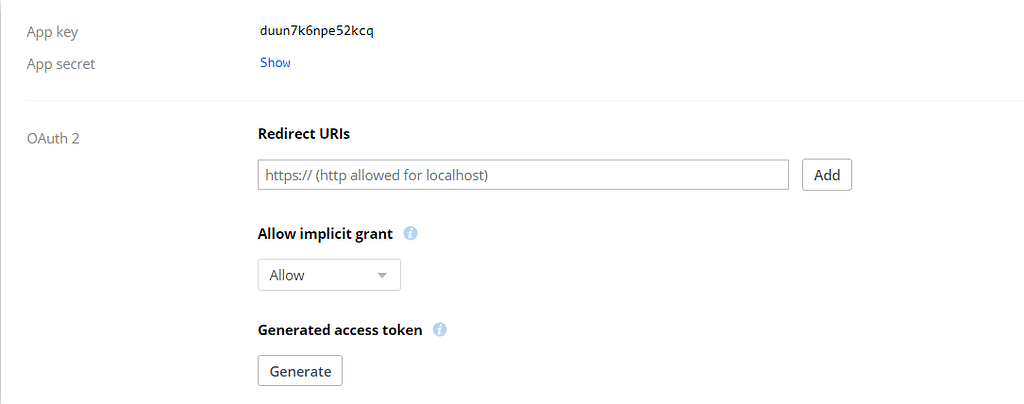 App secret key to generate OAuth2 access token