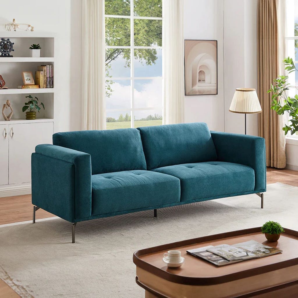 London Blue Linen Sofa from Mid in Mod