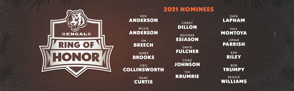The 2021 nominees for the Bengals Ring of Honor
