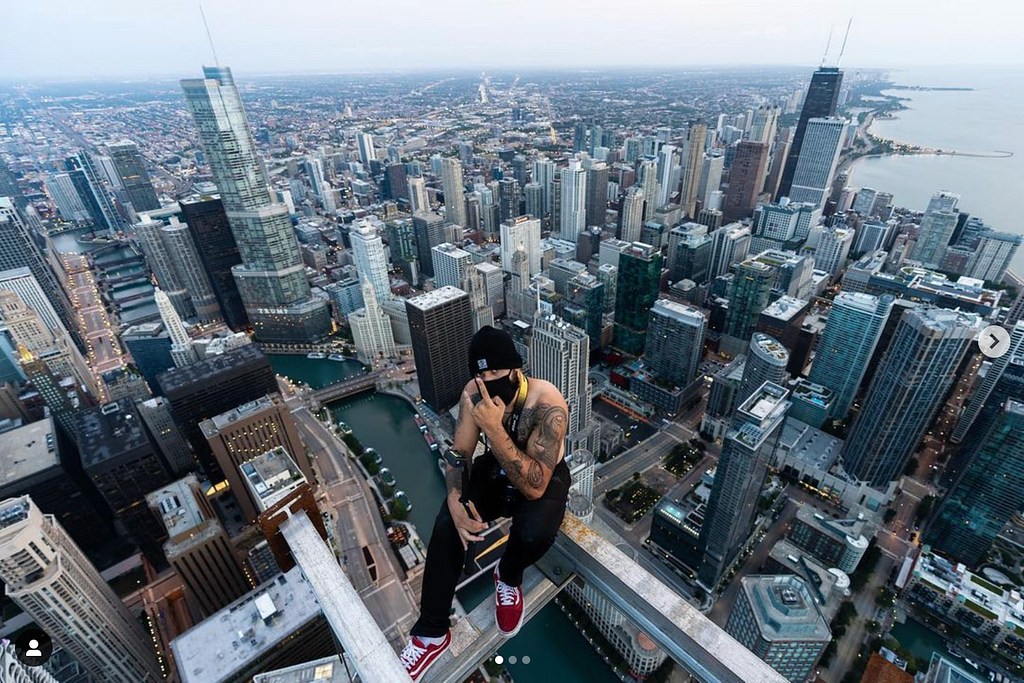 Issac “Drift” Wright on a tall building.