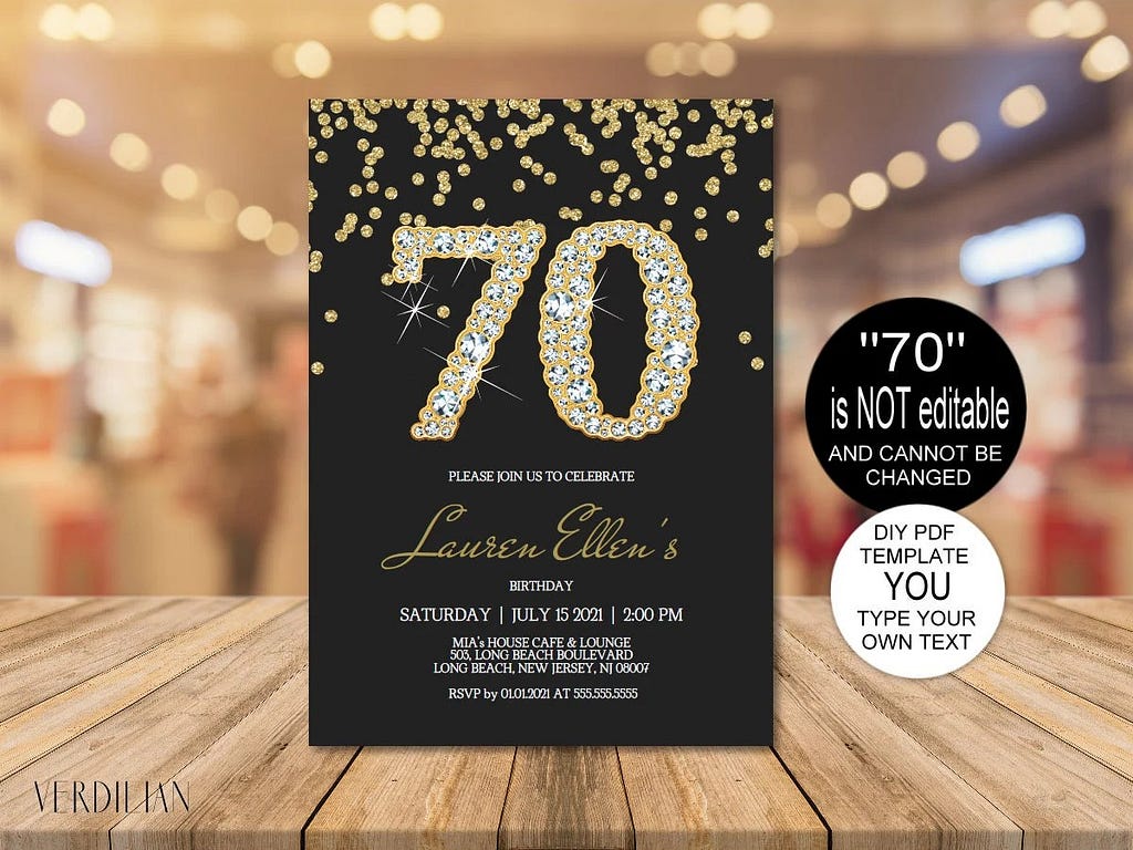 70th Birthday Invitation Printable Template Editable Birthday Etsy