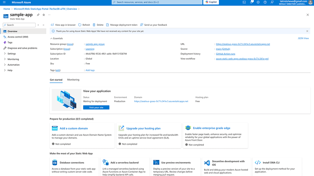 Return to your Azure console to view the resource in action