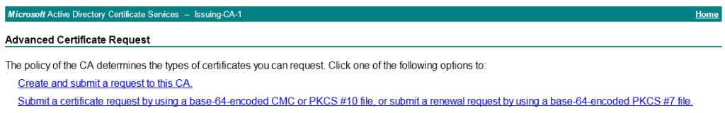 An image of requesting a certificate in Microsoft CA
