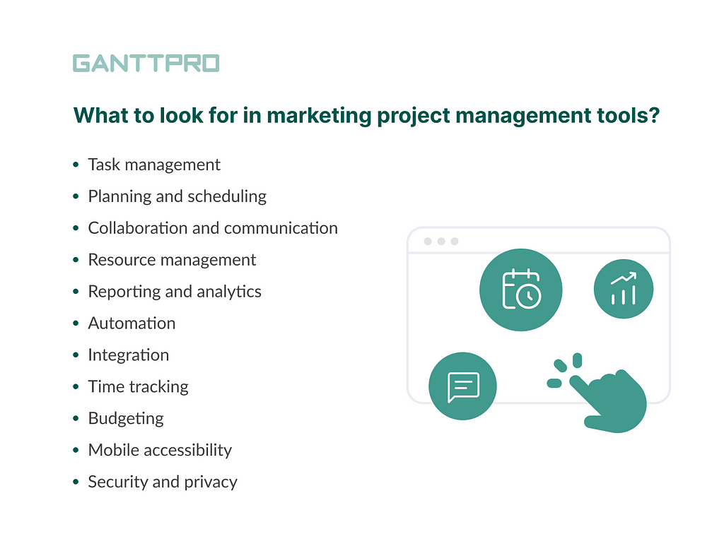 The features of project management tools for marketing