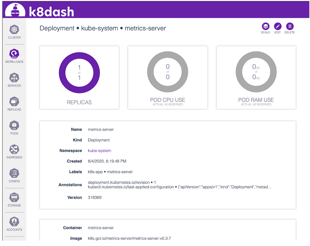 k8dash deployment dashboard