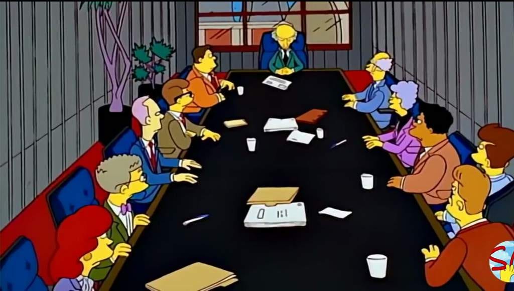 Scene from a meeting from The Simpsons.