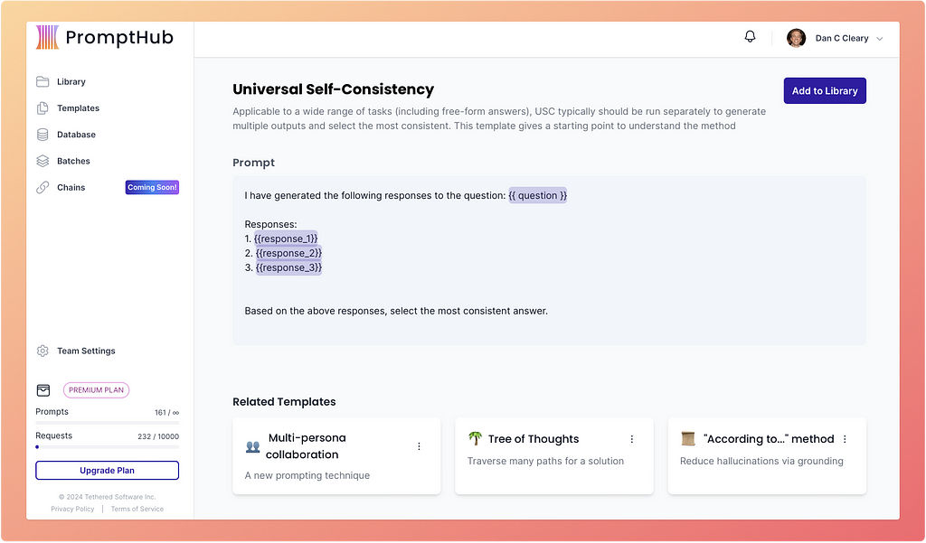 Universal Self-Consistency Prompt Template in PromptHub Dashboard