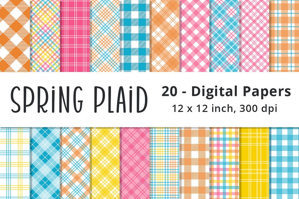 Spring Plaid Digital Paper Backgrounds Graphic Patterns