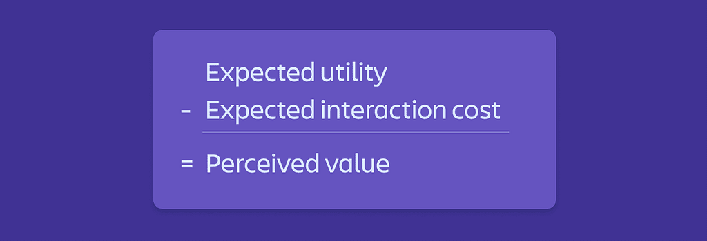 Expected utility minus expected interaction cost equals perceived value.