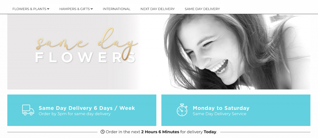 This is a screenshot of the website of the same flower shop. It radiates the same emotions — happiness and joy