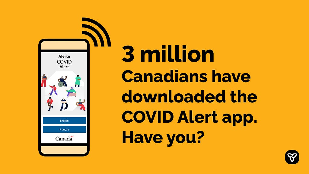 Orange graphic with a phone with the support text: 3 million Canadians have downloaded the COVID Alert app. Have you?