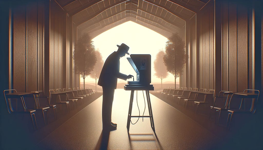 An illustration showing a voter activating a voting machine with a single use token