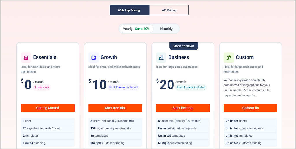 Pricing plans