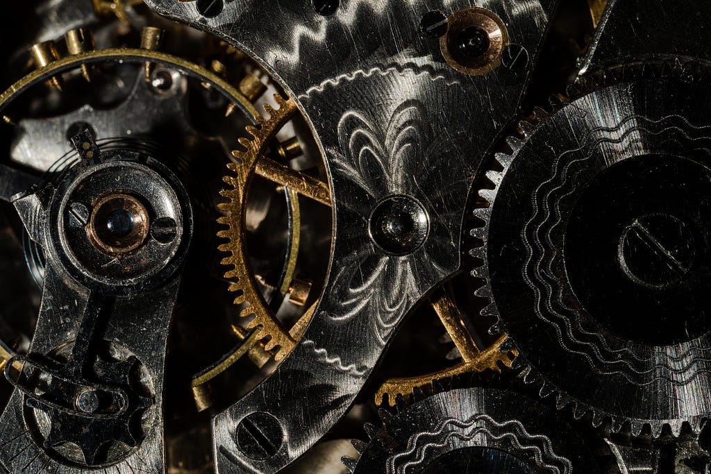 Intricate silvery and golden clockwork