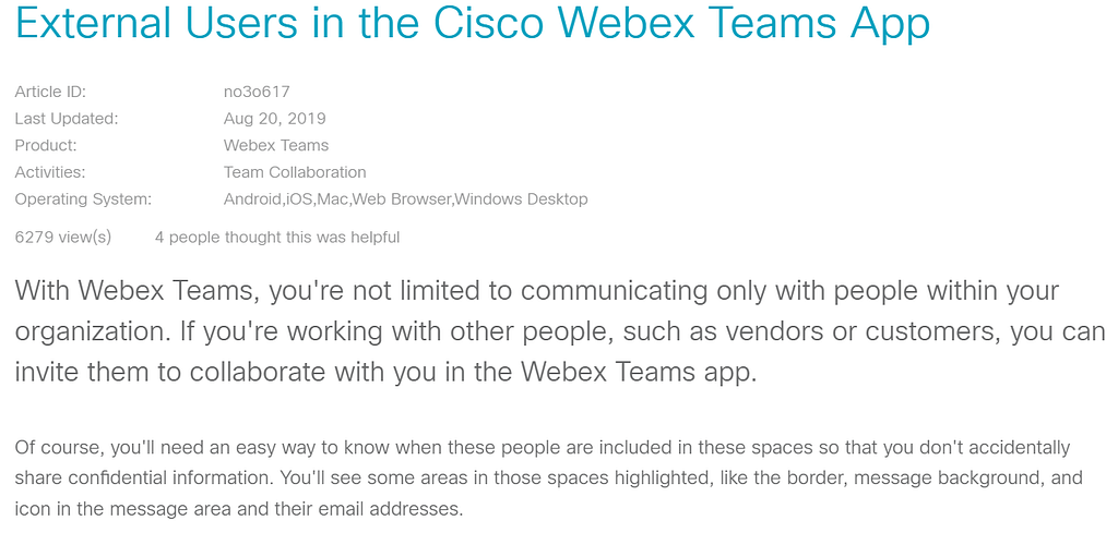 External access in Cisco Webex Teams