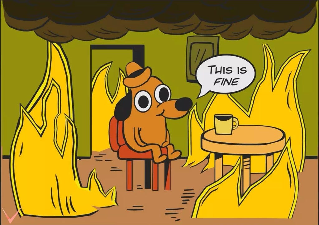 This is fine meme dog in a fire illustration