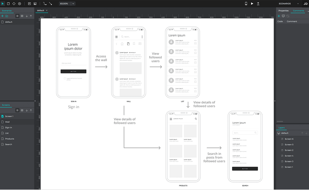 UI dari platform Justinmind