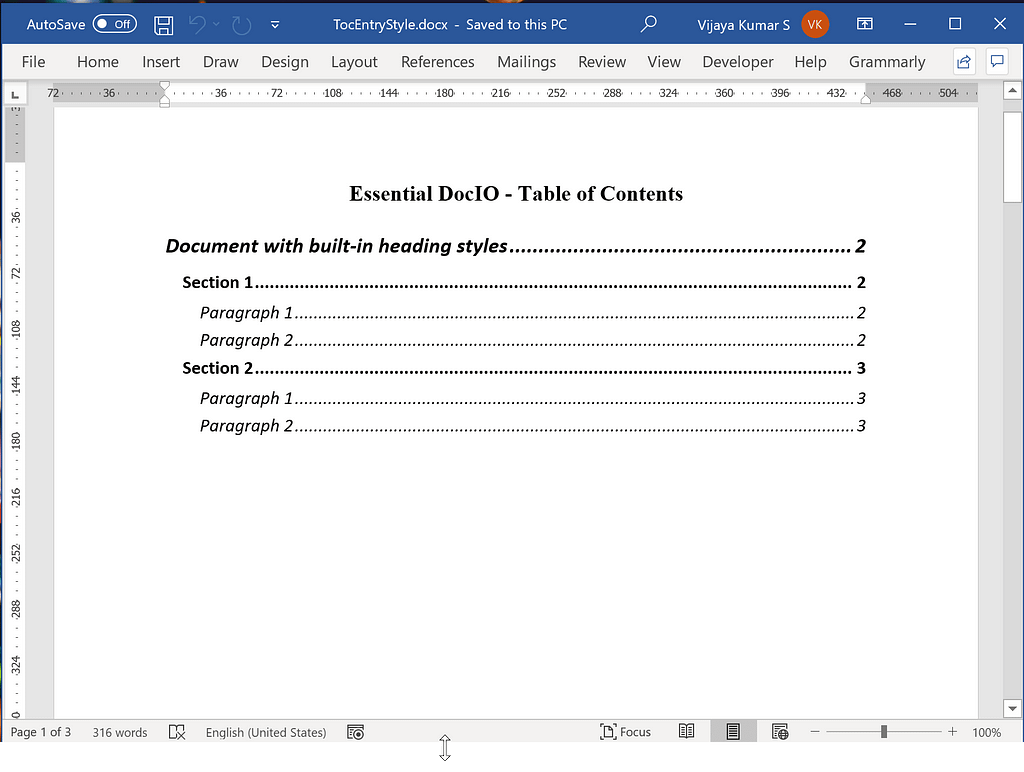 Table of Contents Entries with Custom Formatting