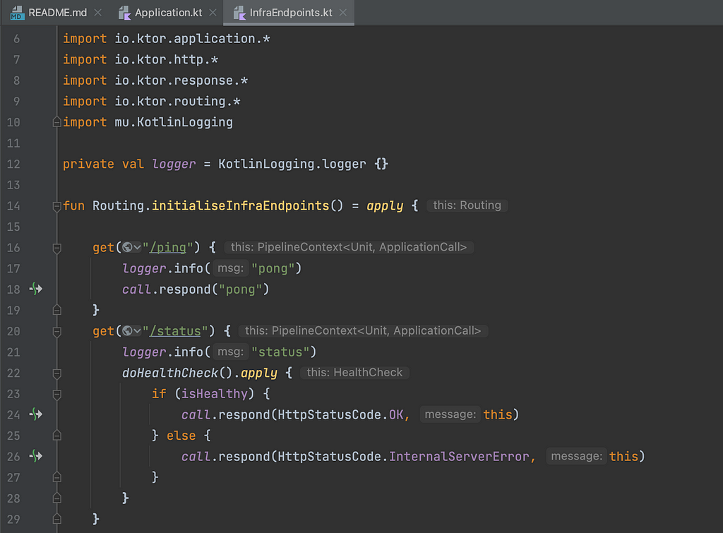 A screenshot of an IDE showing some kotlin code
