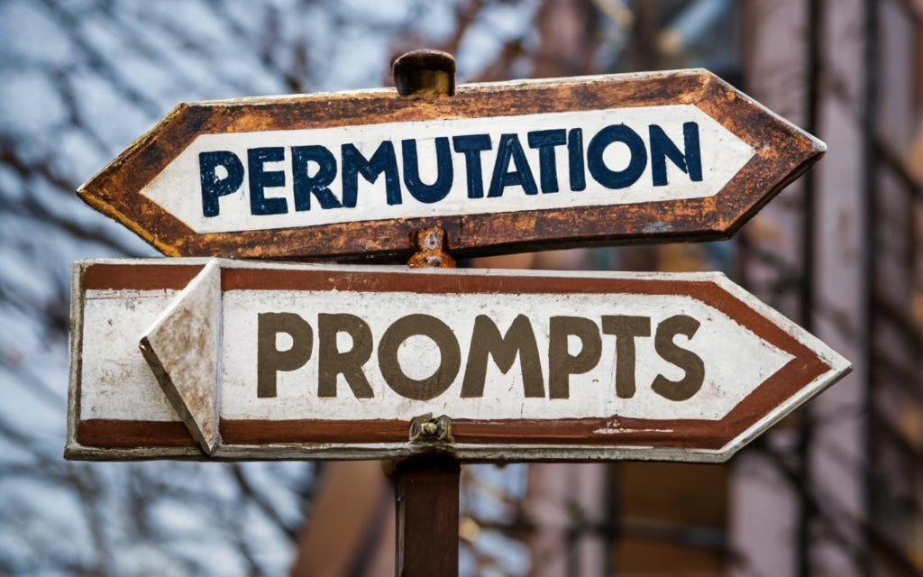 two signs pointed in opposite directions that say “permutation prompts”