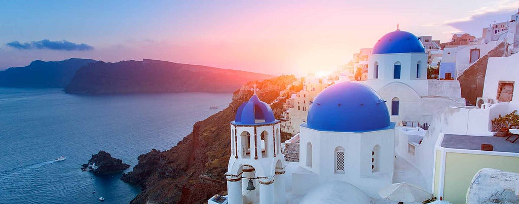 Blue-domed churches in Greece.