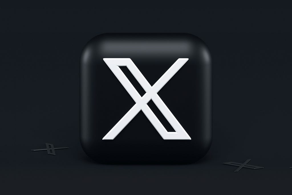 Black 3D art design of the X app logo