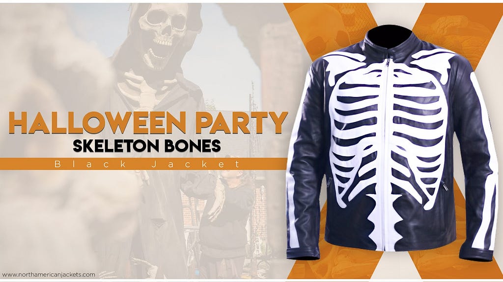 Halloween Party Skeleton Bones Black Jacket