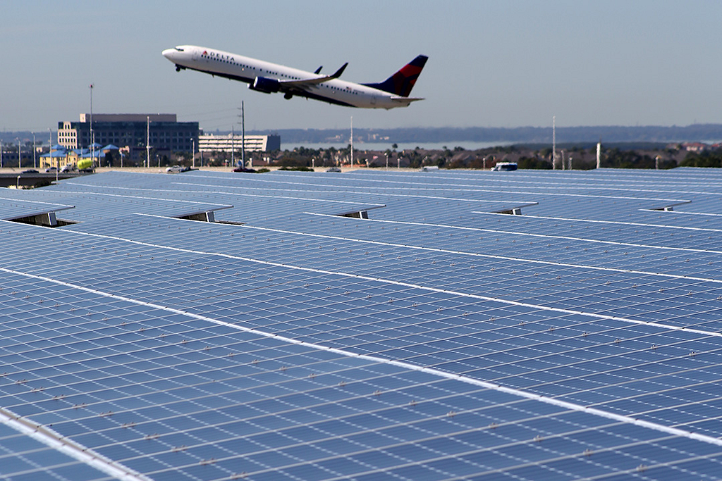 View of Tampa solar panels in the airport