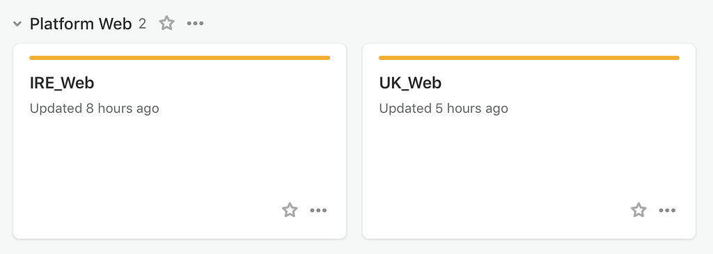 2 projects in Abstract; IRE_Web and UK_Web with yellow project colour applied