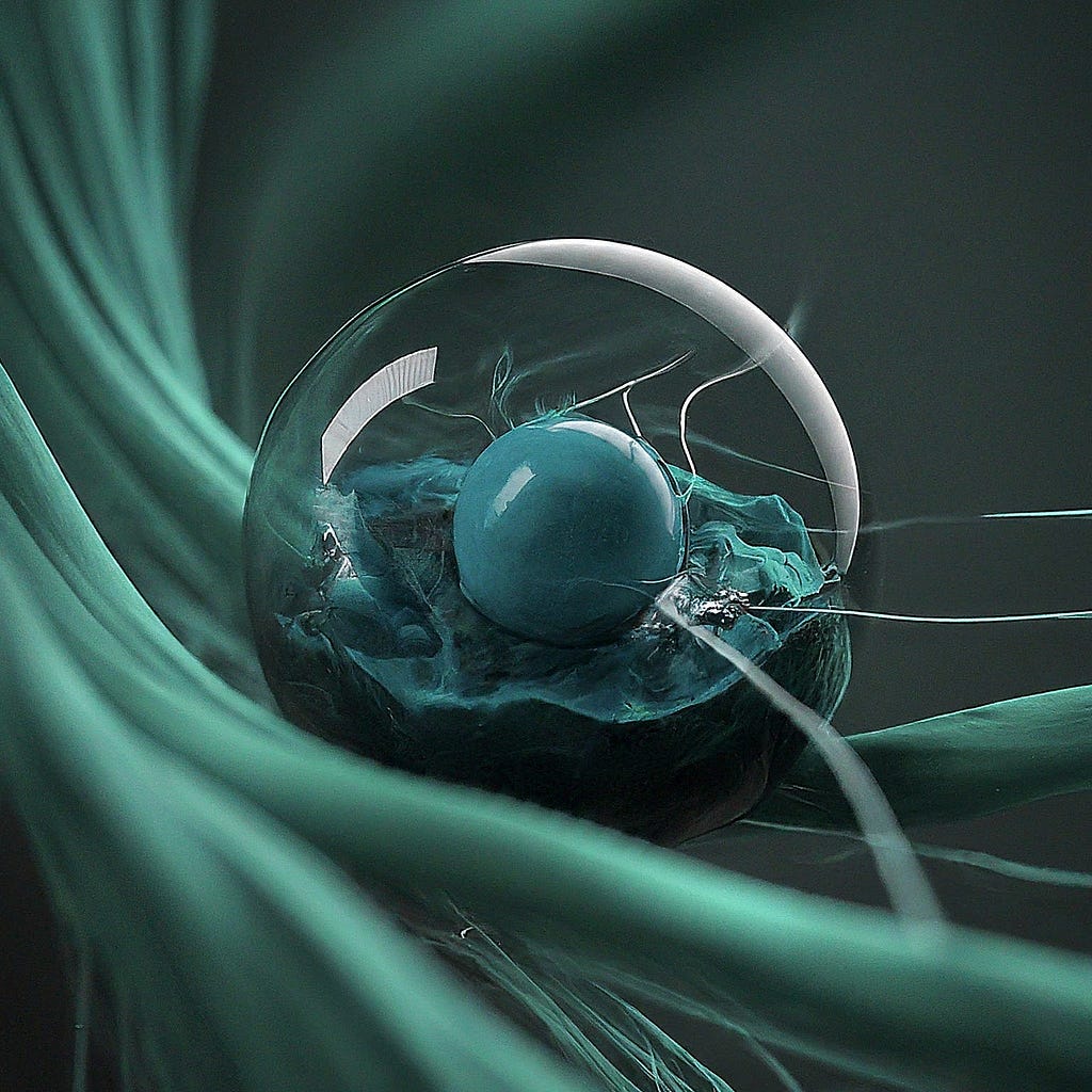 A captivating visual representation of hydrogen energy, embodied by a radiant blue sphere encased in fluid, dynamic green waves symbolizing innovation and transformation.