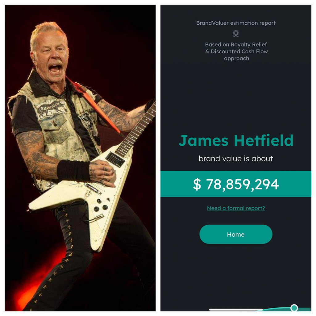 James Hetfield’s brand worth estimation from brandvaluer