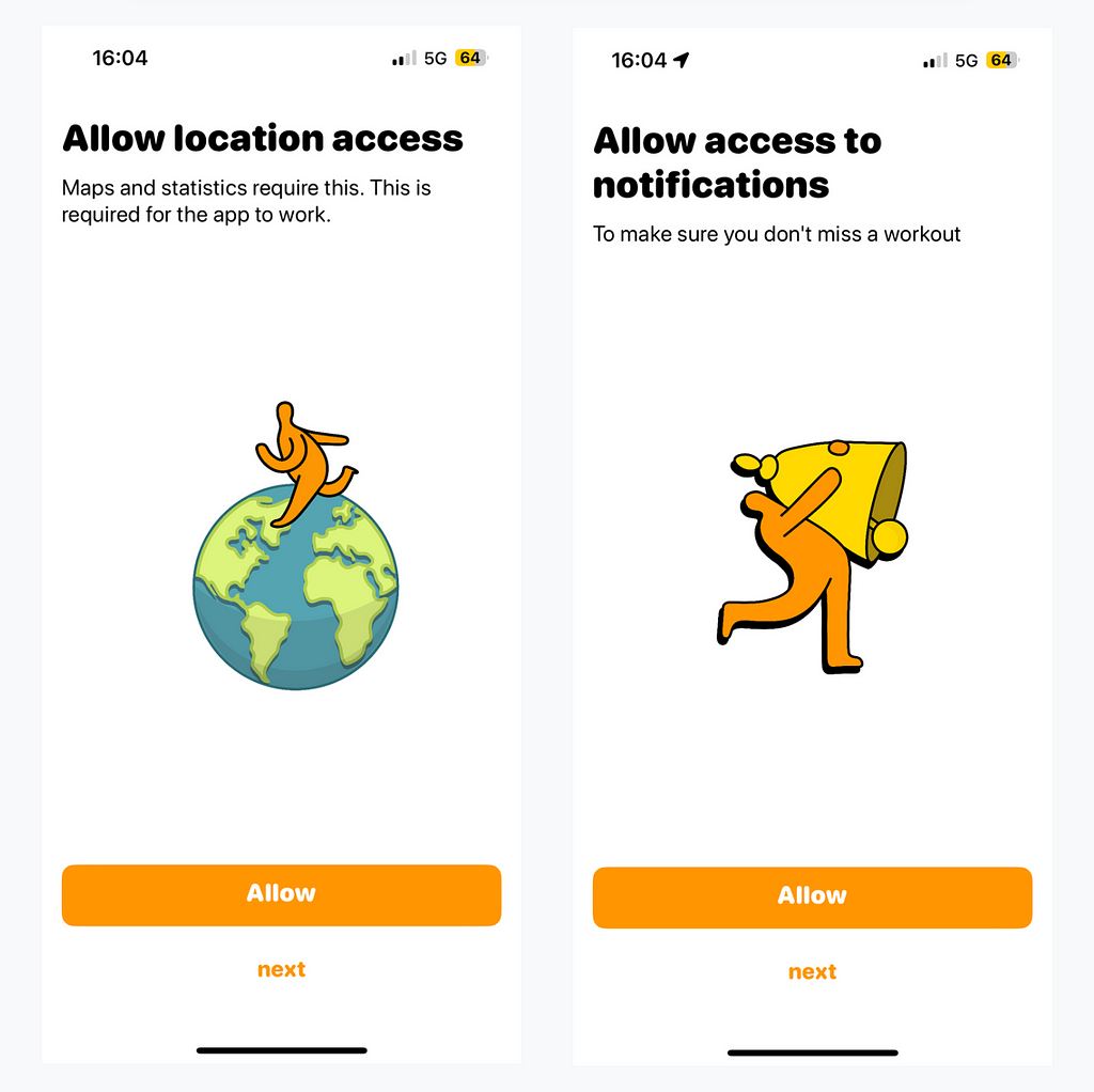 Seeking user permissions for location and notifications in Run