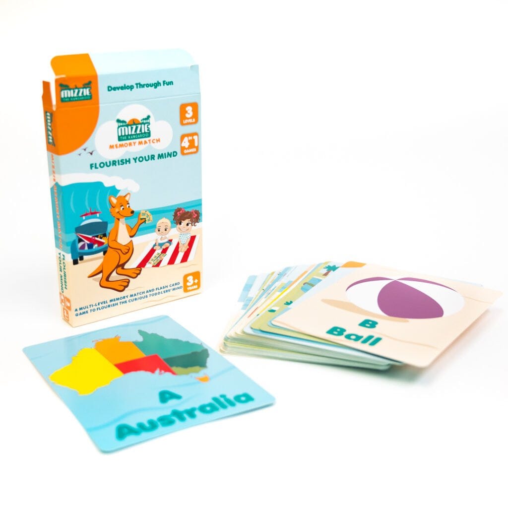 Custom die cut cards and packaging for flash cards Mizzie the Kangaroo