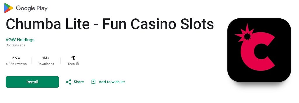 Chumba Lite App — Screenshot from Google Play Store