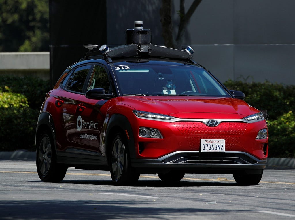 Pony.ai begins to provide autonomous electric vehicles to deliver packages in Irvine, CA. Photo by Mike Blake/Reuters