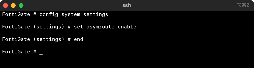 Enabling asymmetric routing via CLI