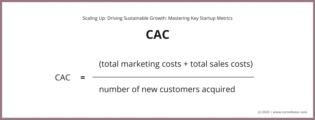 CAC = (total marketing costs + total sales costs) / number of new customers acquired