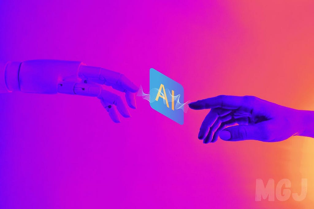 AI and Gambling — Robot hand reaching out to human hand