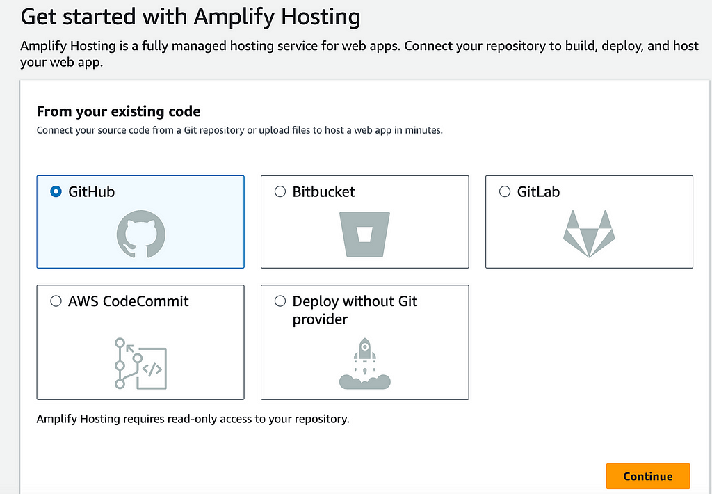   Select your version control system | How to deploy next.js app in AWS Amplify