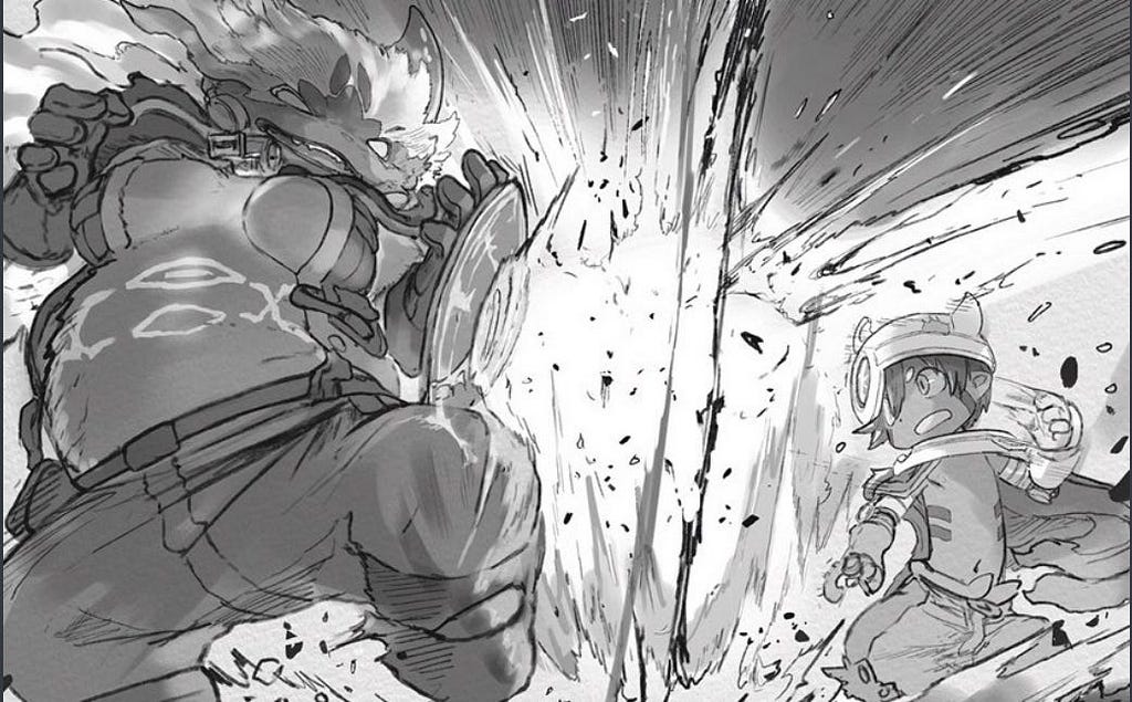 Nishagora versus Reg fight manga panel