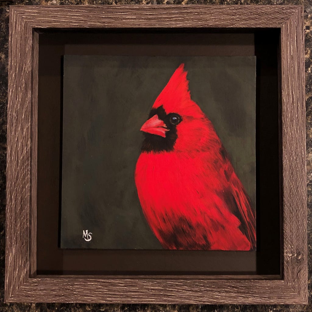 One of Michelle’s very own paintings of a male Northern Cardinal. Photo Credit: Michelle Smith, USFW.